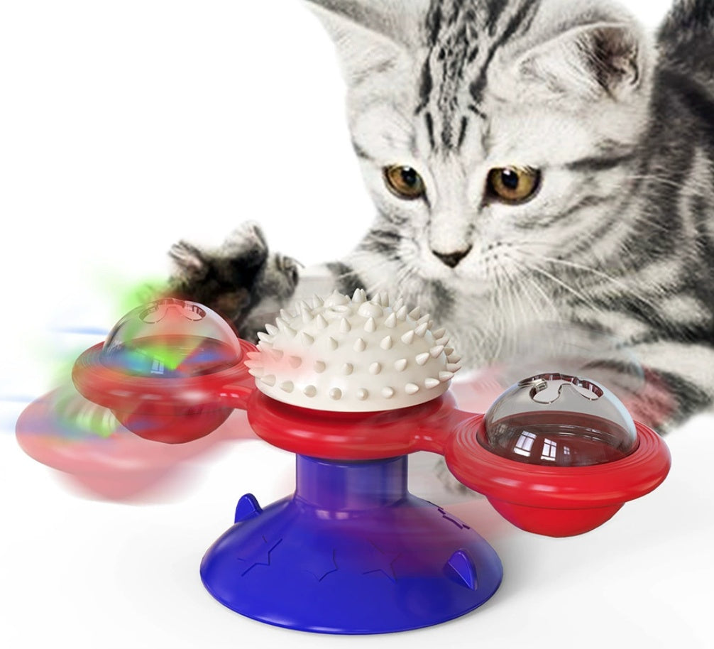 Spinning Windmill Cat Toy with LED Balls