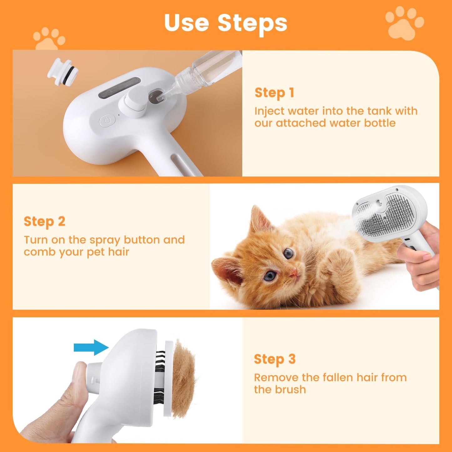 3-in-1 Steam Spray Pet Grooming Brush