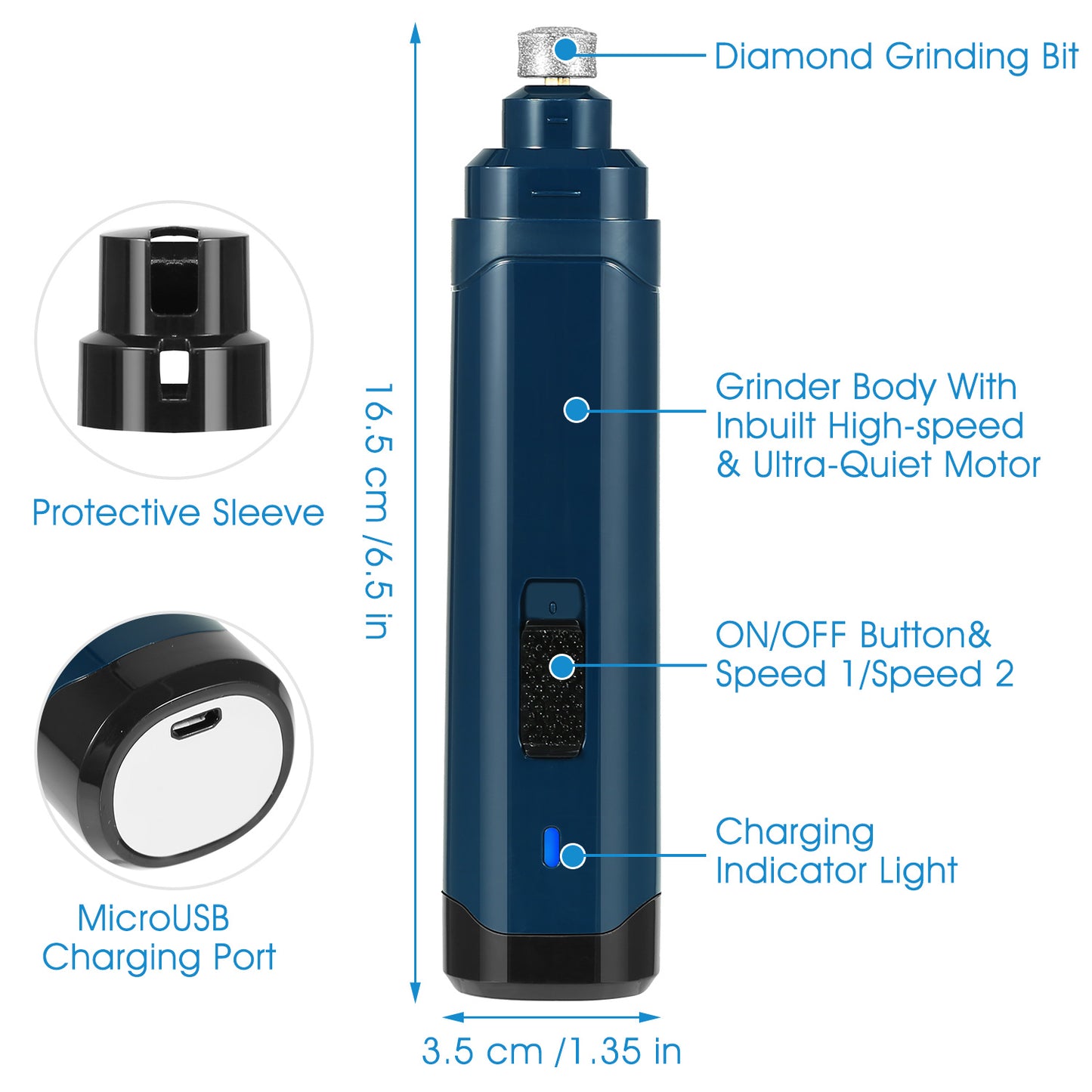 Quiet Pet Nail Grinder — 3-Port USB Rechargeable
