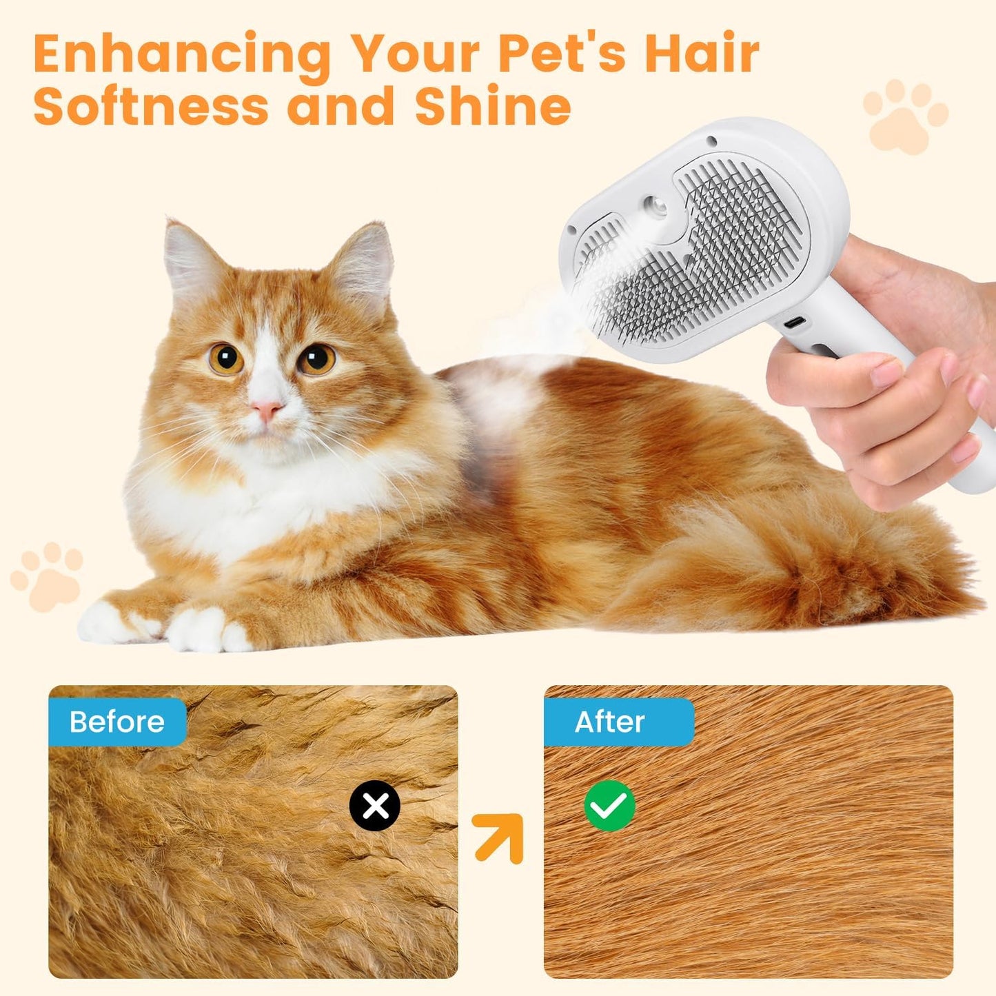 3-in-1 Steam Spray Pet Grooming Brush