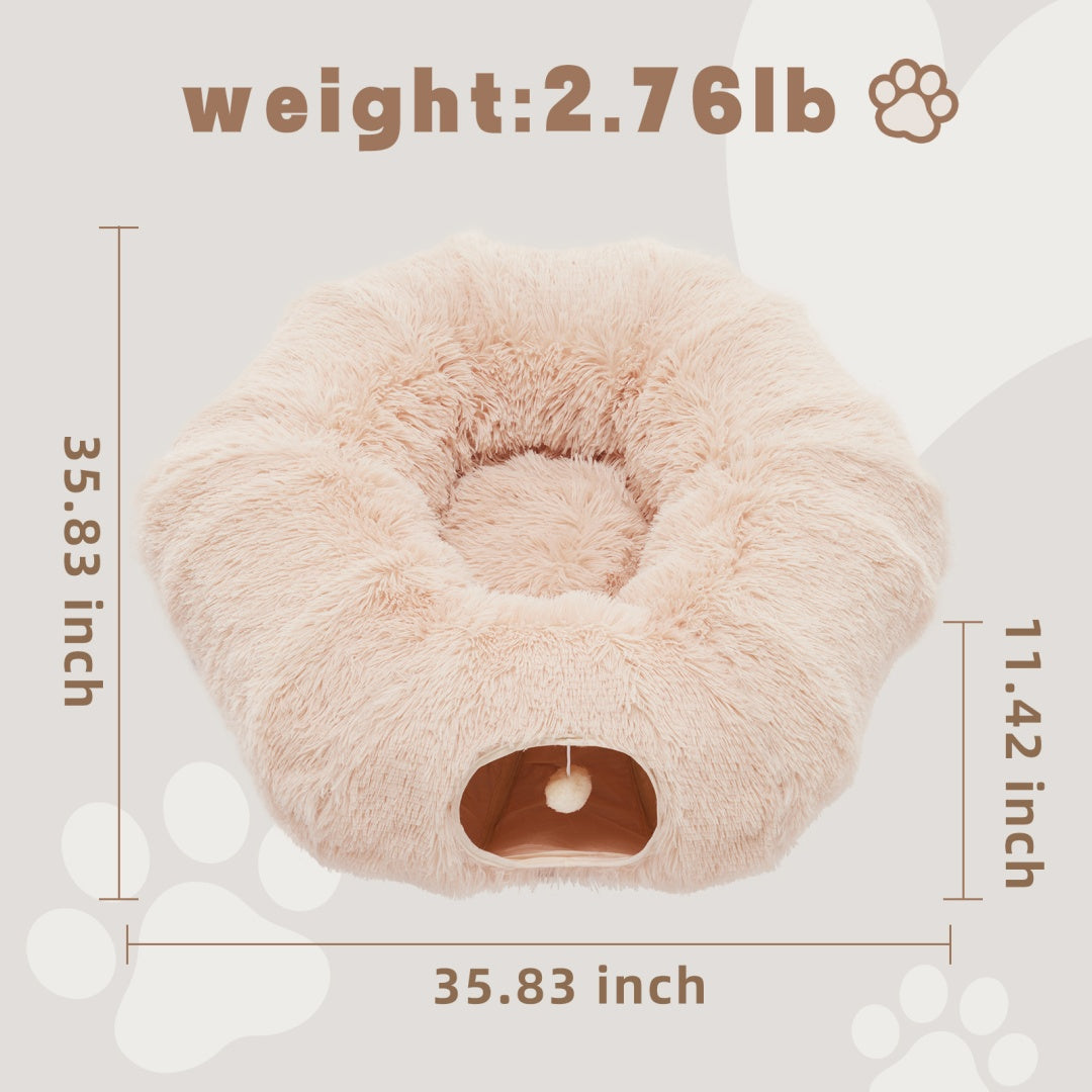 Cat Tunnel Bed — 2-in-1 Plush Cave & Donut