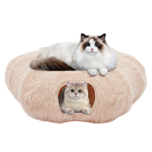 Cat Tunnel Bed — 2-in-1 Plush Cave & Donut