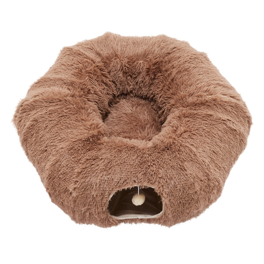 Cat Tunnel Bed — 2-in-1 Plush Cave & Donut