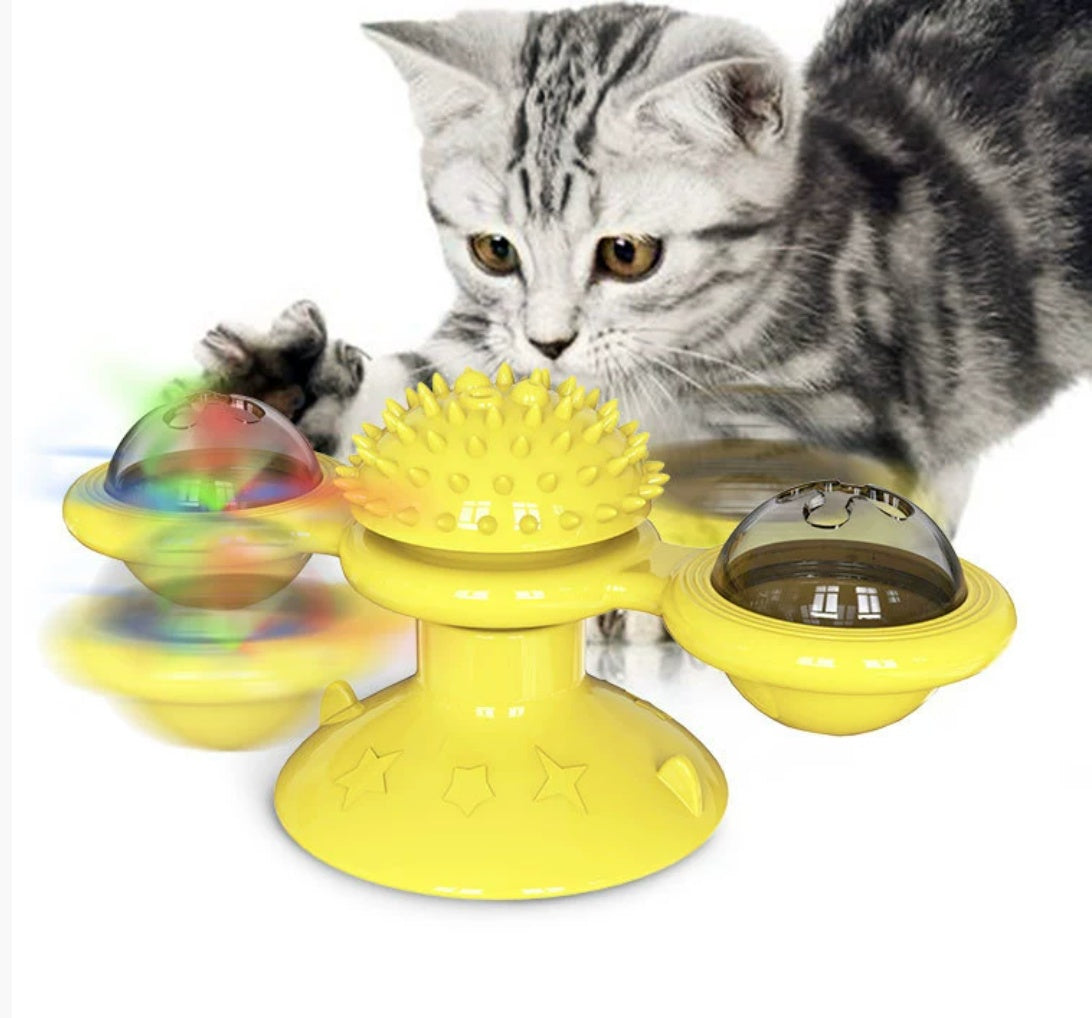 Spinning Windmill Cat Toy with LED Balls
