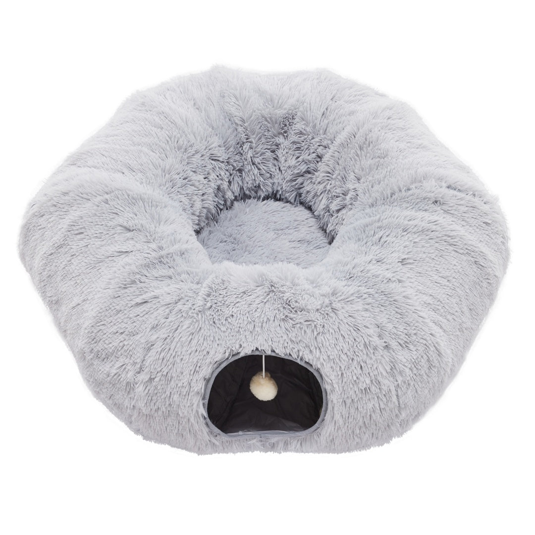 Cat Tunnel Bed — 2-in-1 Plush Cave & Donut