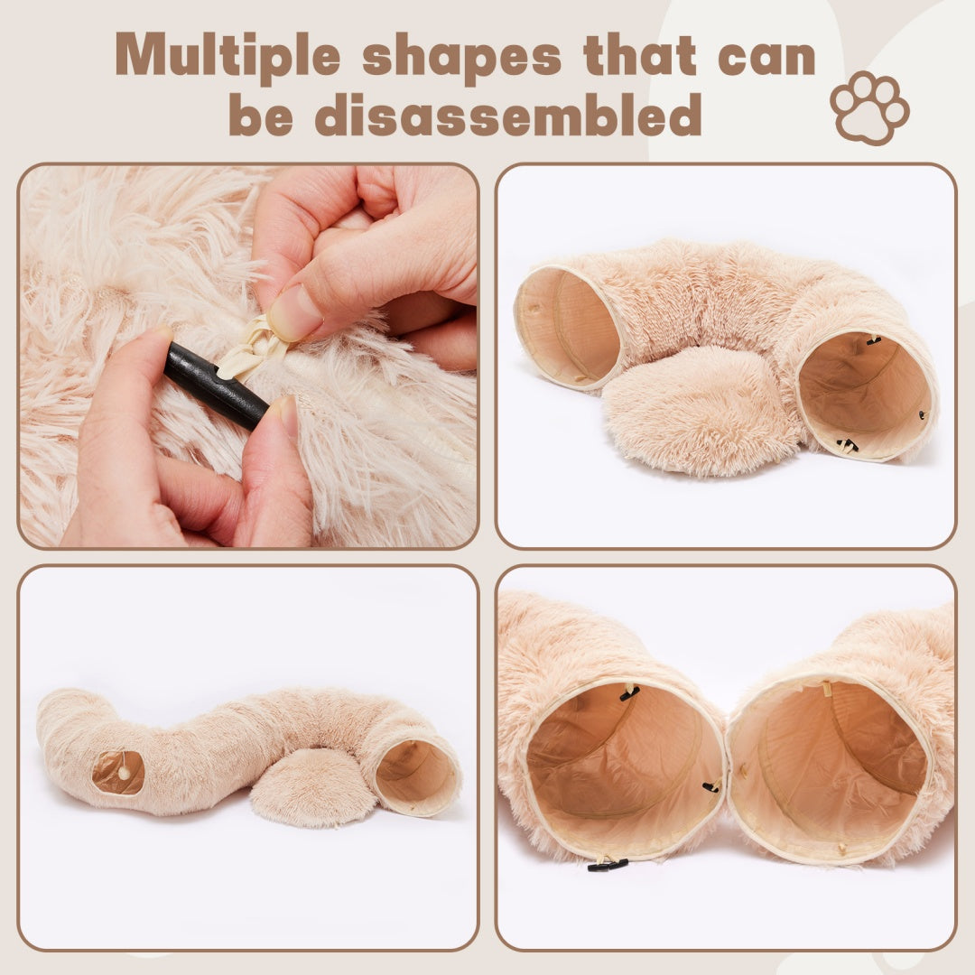 Cat Tunnel Bed — 2-in-1 Plush Cave & Donut